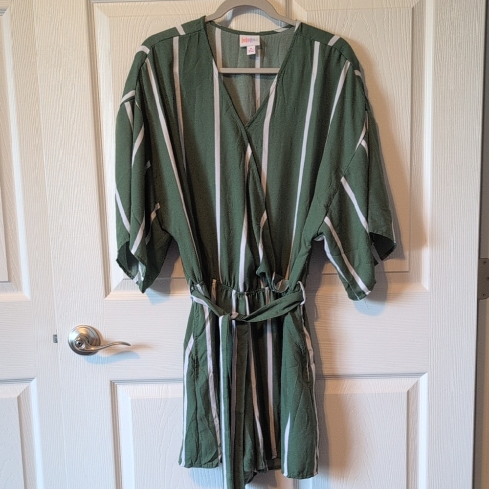 LuLaRoe Green and White Striped Romper